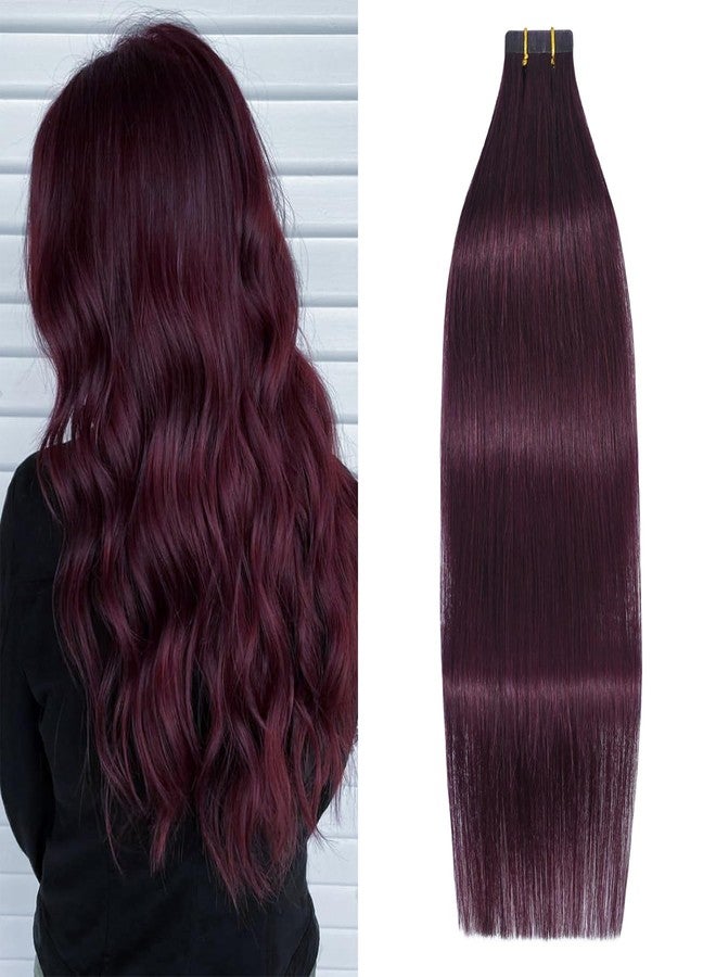 WindTouch Tape in Hair Extensions Wine Red Remy Hair Extensions Silky-Smooth Straight Burgundy 20 Pcs 16Inch #99j 30g Invisible Tape in Human Hair - Image 1